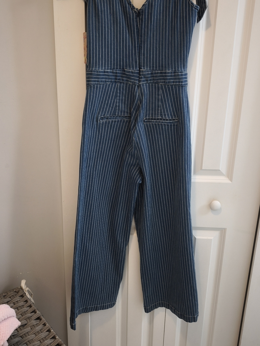 Chelsea & Violet NWT Stripe Denim Jumpsuit With Tie Straps - Picture 7 of 9